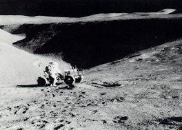 A photo of the lunar vehicle parked by the Hadley Rille
