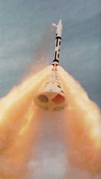 A photo of the escape-rocket launch with the command module