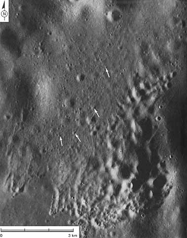 Figure 129 secondary crater cluster near the lower edge of figure 128 is enlarged