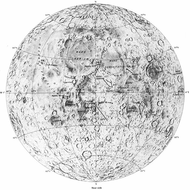 Figure 208 location of photographs of straight rilles; numbers correspond to figure numbers