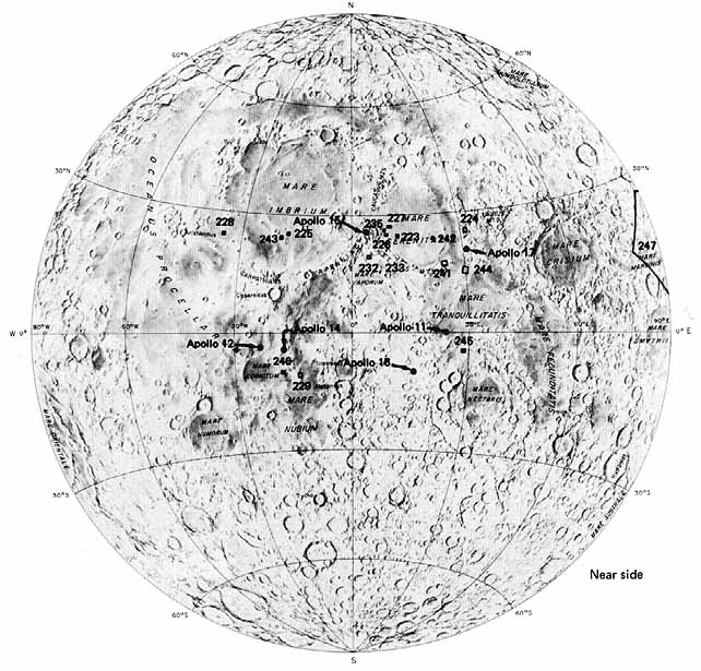 Figure 222 Location of photographs in this chapter; numbers correspond to figure numbers on Moon