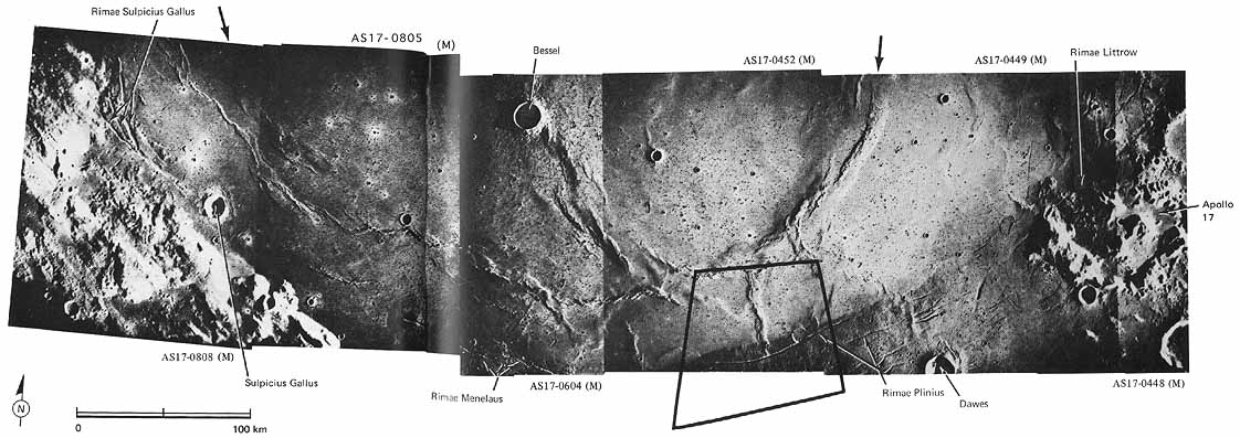 Figure 58 mosaic of Apollo 17 frames extends across southern Mare Serenitatis
