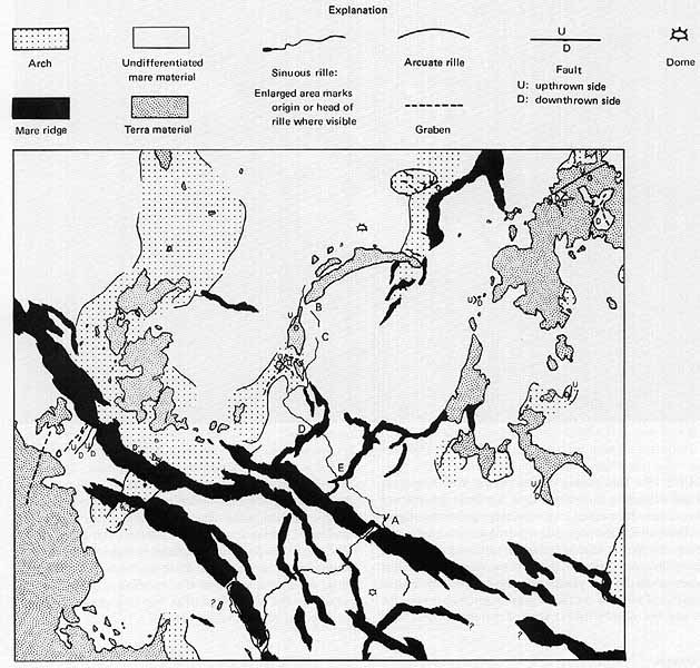 Sketched map of the mare surfaces of the Moon