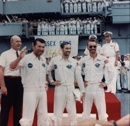 Apollo 7 crew onboard USS Essex
