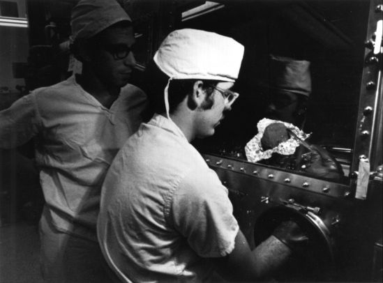 LRL scientist examines moonrock