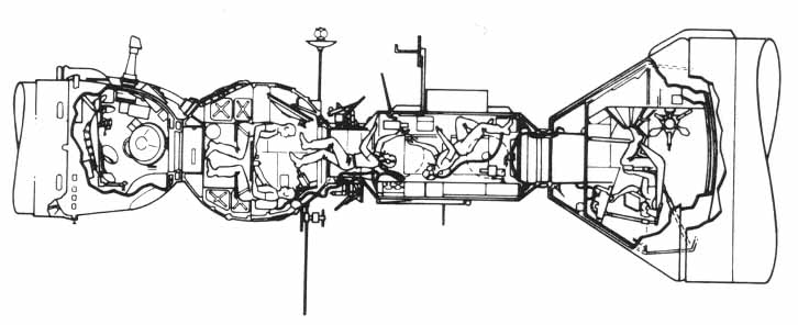 Cutaway drawing of two spacecrafts in docked position