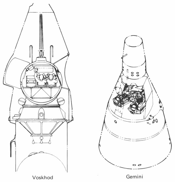 Line drawings of the Voskhod and Gemini