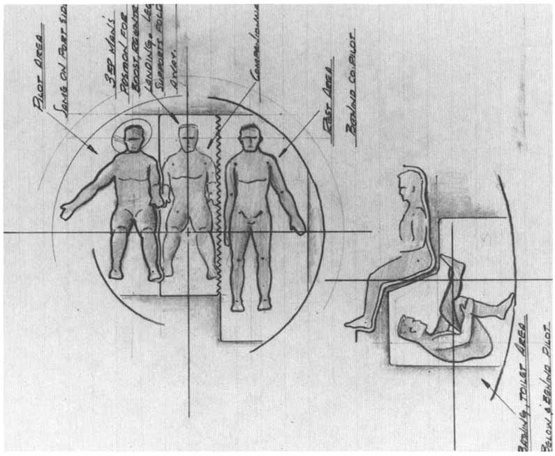 Drawings of the pilot, rest, and toilet areas