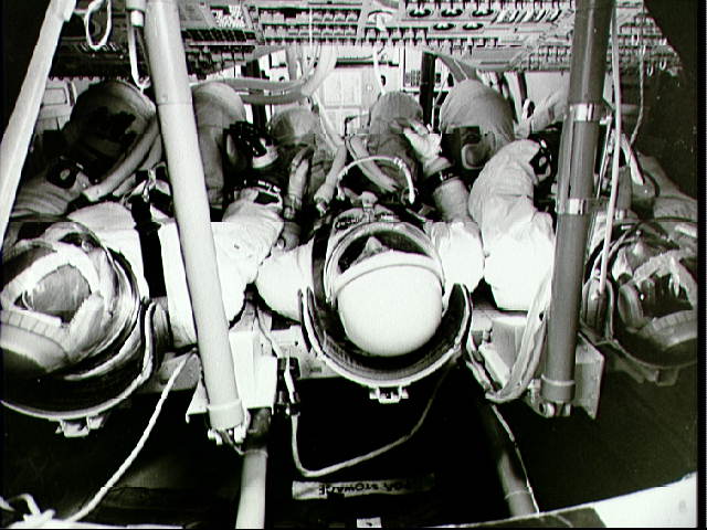 Three Astronauts Inside Command Module Simulator During